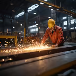 an welder works on a piece of metal in the factory