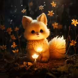 the little cat is posed with a lit candle