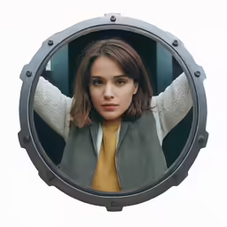 the girl in the mirror is looking into the camera
