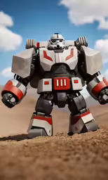 a robot with large arms standing in the desert