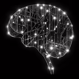 a black and white image of a lit up brain
