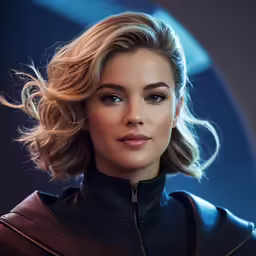 a woman in avengers costume with her hair pulled back