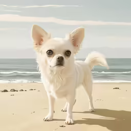 a dog standing on top of a sandy beach