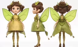this is an animated girl with two different poses in green and gold