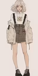 a girl is wearing a brown dress with a white shirt