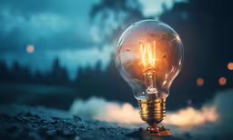 an old fashioned light bulb sits in the middle of the night