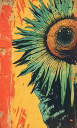 a colorful and abstractly painted artwork on wood