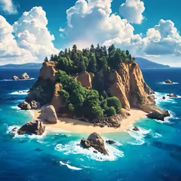 a small island sits between two big rocks