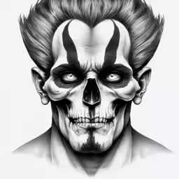 a skull - like head is shown, with an elaborate design on it