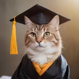 cat wearing cap and gown on table