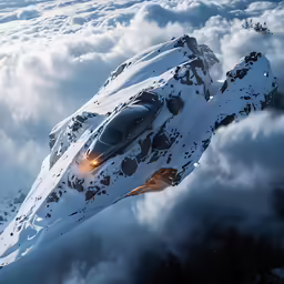 there is a large flying aircraft with lights on in the air