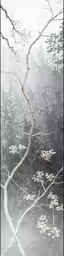 a tree branch standing in the water in the snow