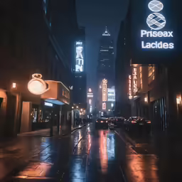 the large neon signs advertize large businesses in a city at night