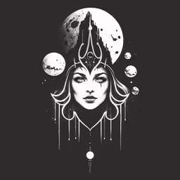 the face of a girl with multiple planets around her