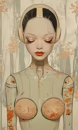 a girl with no head wearing a helmet and a pair of scissors