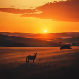 the sun rising over some hills is pictured in this picture