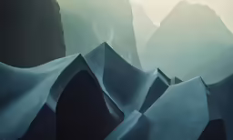the rock formations are covered in blue fabric