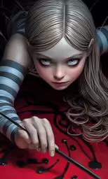 a woman with long hair and piercings on is laying down