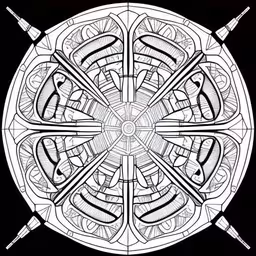 a circular pattern made with several spears and two fish