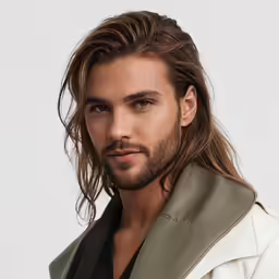 a man with long hair and wearing a leather jacket