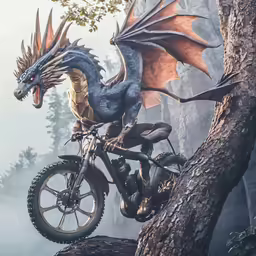 a painting of a dragon riding a motorcycle