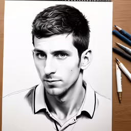 this is a drawing of a man in black and white