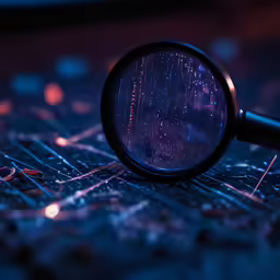 a small digital tablet under a magnifying glass
