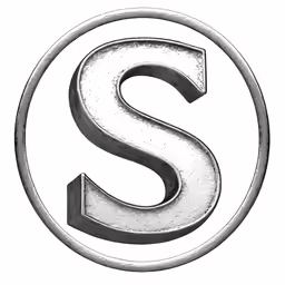 a silver sign with the letter s in it