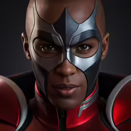 an african american woman wearing a black and silver mask