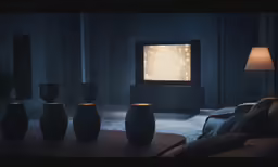three black vases are sitting in front of the television
