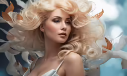 a blond woman with long, shiny blonde hair is photographed in a portrait