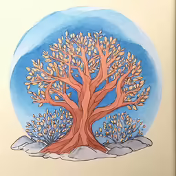 a drawing of an image of a tree with leaves