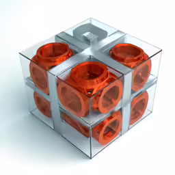 an orange object made from glass in front of a white background