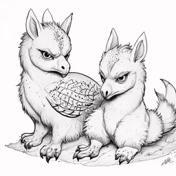 a black and white drawing of two wolfs