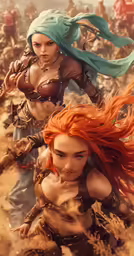 a couple of women with orange hair