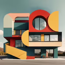 the architecture is colorfully colorful, and has circular windows