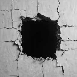 an open black hole in the white wall