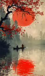 the sun is setting on an area with many trees