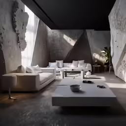 a modern living room with a large window