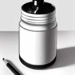 the bottle is beside the pen on the table