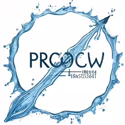 water splash with a letter and letters procwl in the middle
