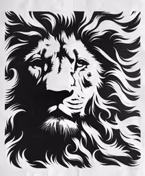 a black and white lion is shown on a piece of paper,a black and white lion is drawn on a sheet of paper