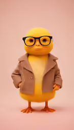 an angry duck dressed as professorella on a pink background