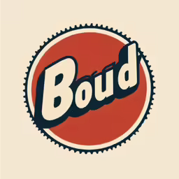 an oval sticker is shown that says boud
