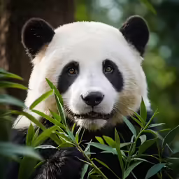 there is a panda that is eating some bamboo