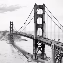 the golden gate bridge in the ocean in black and white