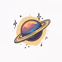 an illustration of saturn in yellow and blue with trees