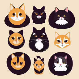 a series of cats with various colored eyes