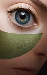 someone has a green sticker around their eye