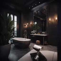 an elegantly decorated bathroom with an oval tub